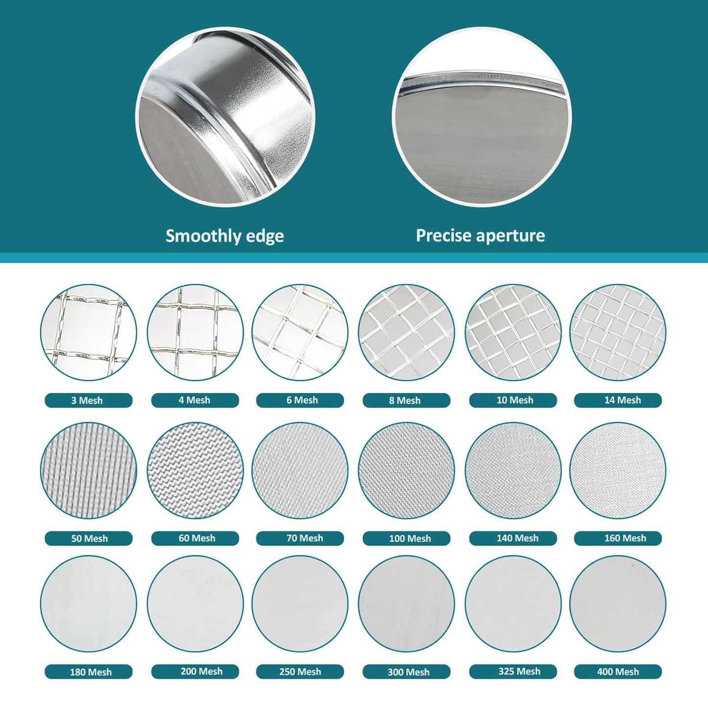304 Stainless Steel Mesh Lab Sieve, 325 Mesh (0.045mm) Aperture Test Sieve, 4inch(10cm) Economy Standard Analysis Sample Test Sieves for Industrial Laboratory Homes - Colors B