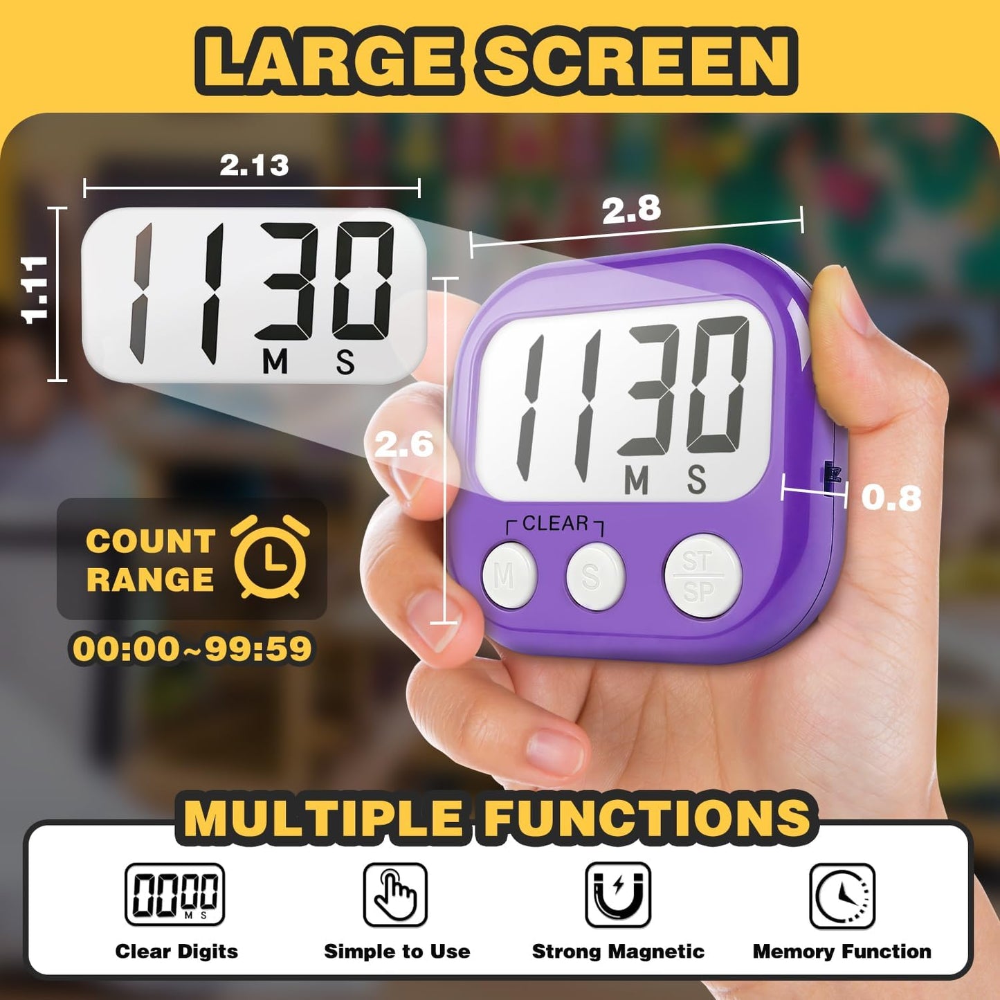 Classroom Timers for Teachers Kids Large Magnetic Digital Timer Teacher Supplies 2 Pack-Blue Green
