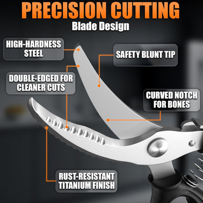 2 in 1 Kitchen Scissors for Food – Stainless Steel Blade & Plastic Cutting Board Scissors with Safety Lock | 9.5" Tomato Knife, Fruit & Vegetable Cutter – Easy-to-Use Kitchen Shears for Meat, Cheese