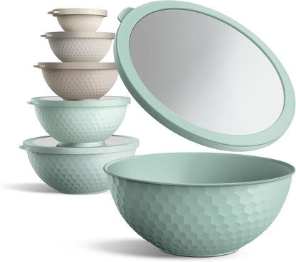 COOK WITH COLOR Mixing Bowls with Lids - 12 Piece Plastic Nesting Bowls Set includes 6 Prep Bowls and 6 Lids, Microwave Safe Mixing Bowl Set, Sage Embossed - Colors A