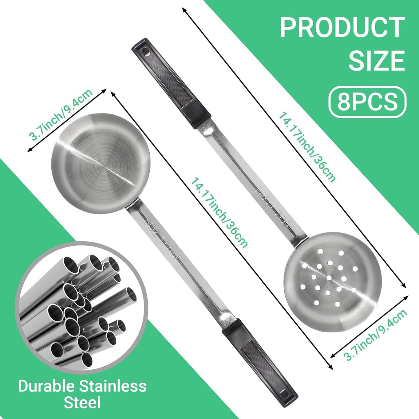8PCS 2oz Portion Control Serving Spoons,Bariatric Serving Utensils Ideal Weight Watchers,Slotted and Unslotted Scoops,Heavy Duty Stainless Steel Utensils for Restaurants/Weight Loss(Red)