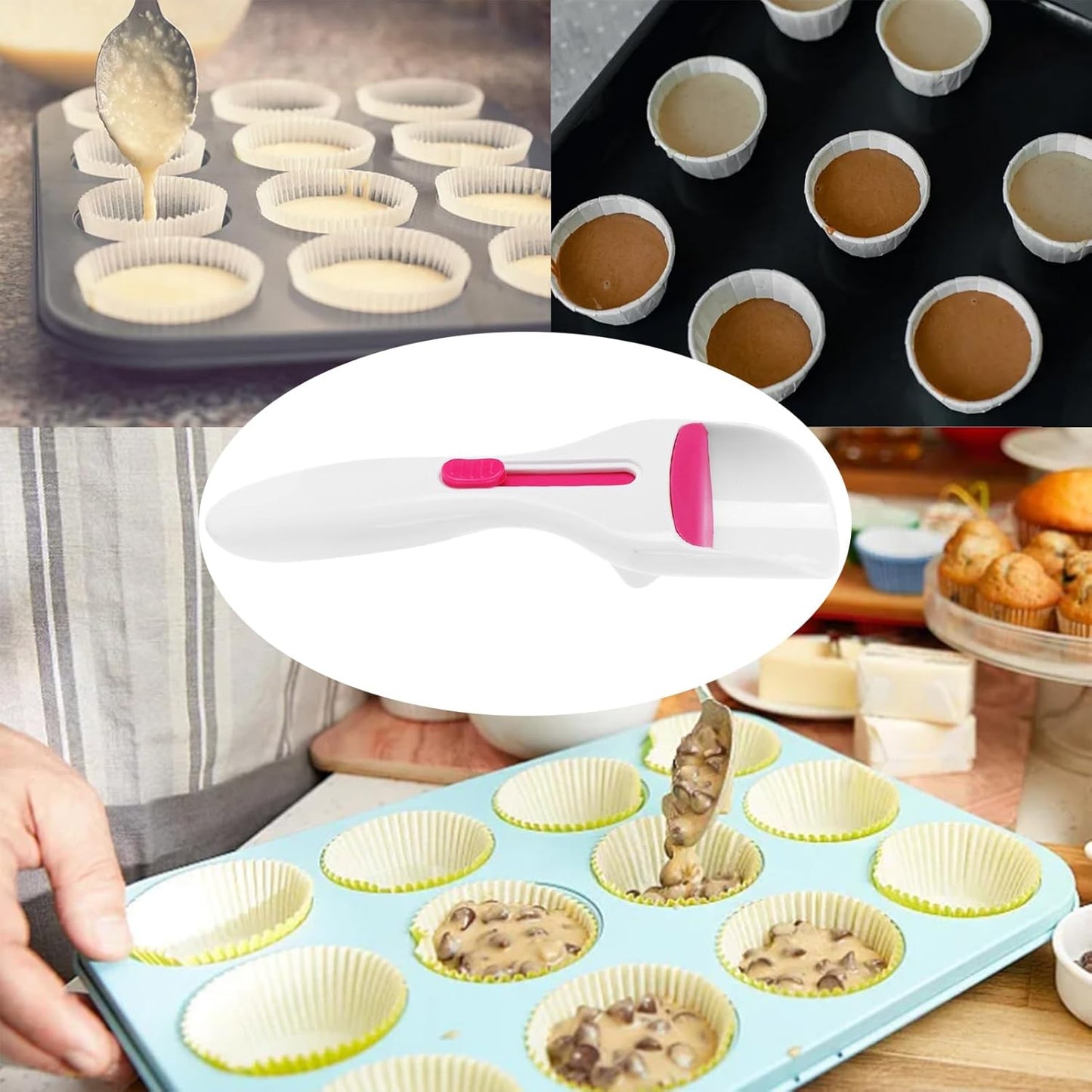Cupcake Batter Scoop, Cupcake Scoop Batter Dispenser Sliding Button Baking Scoop Cake Dispensing Spoon for Baking, Pastry & Cake Decorating