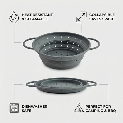 Collapsible Silicone Colander with Handles, Round Strainer with Stainless Steel Rim, Space Saving Kitchen Tool for Fruits & Vegetables,BPA-Free,Heat-Resistant Pasta Drainer(White, L)