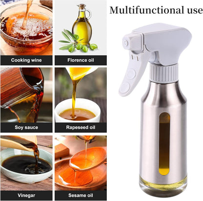 Oil Sprayer for Cooking,Stainless Steel Olive Oil Mister for Air Fryer Black Nozzel Dispenser Bottles Fat Reduction Glass Oil Control Spray Pot 6.35oz(180ml) Capacity