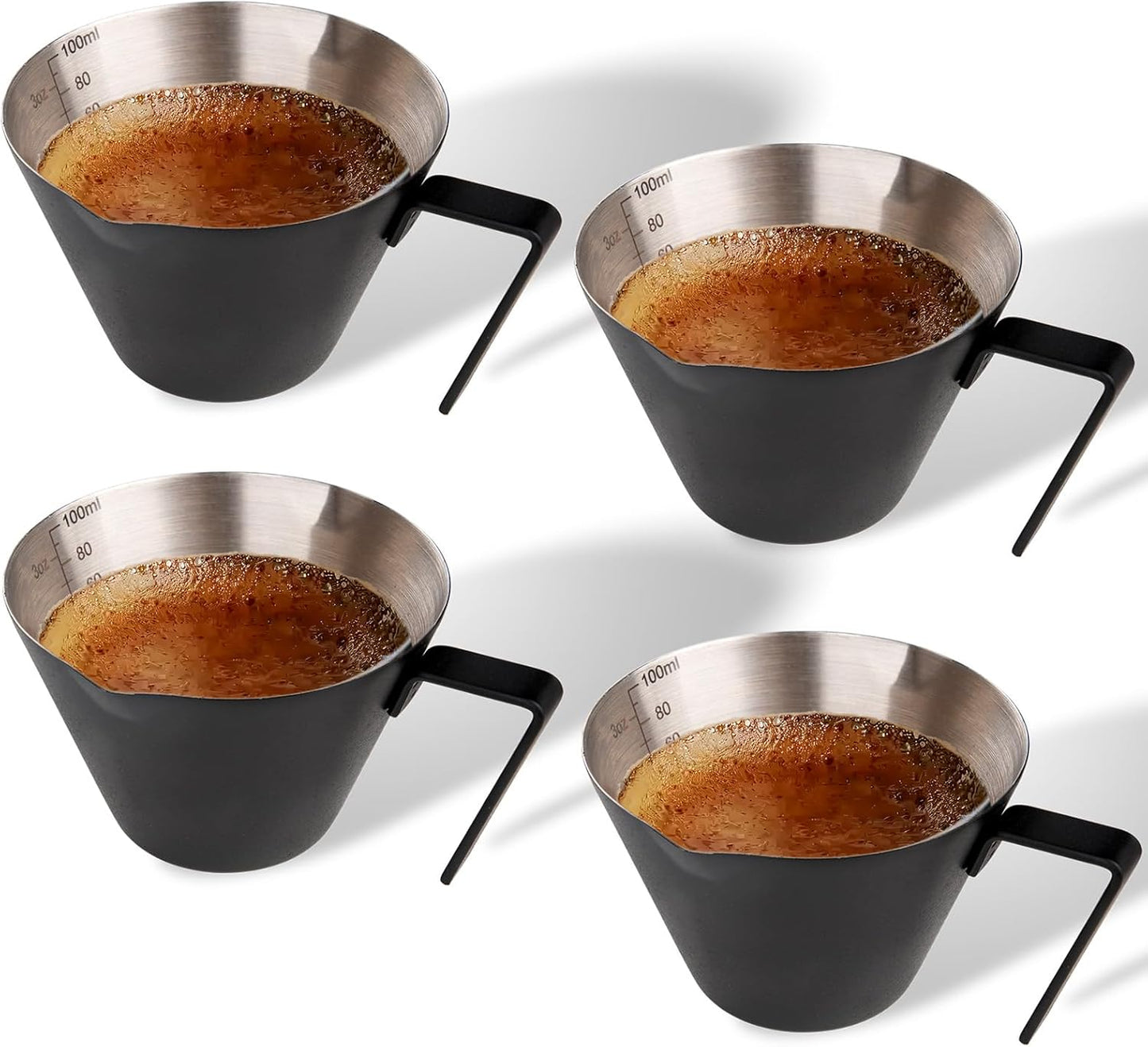 YARRAMATE 2 Pcs Espresso Cups with Handle, Stainless Steel Espresso Accessories, Double Spout Metal Measuring Cup with Dual Scale, Espresso Shot cup with V-Shaped Mouth, 3.4OZ/100ML(Silver)