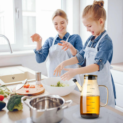 Large Glass Oil Dispenser Bottle for Kitchen Cooking Recipiente Para Aceite De Cocina Olive Oil Vinegar Dispenser Cruet Stainless Steel Lid No Drip Liquid Container (Clear, 34oz /1000ml)