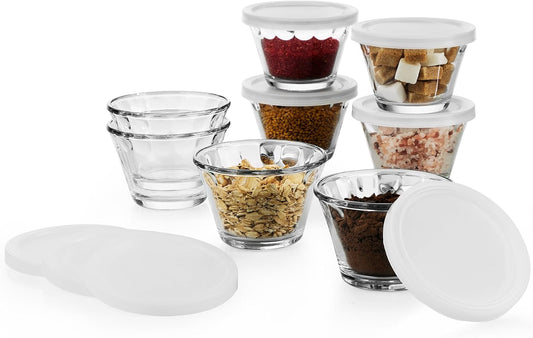 Libbey Small Glass Prep Bowls with Lids, Set of 8, 6.25 oz Small Bowls- Ideal for Leftovers, Meal Prep & Dips, Durable & Dishwasher Safe