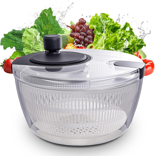 Salad Spinner Large, Fruit Washing Bowl with Strainer, Quick and Easy Use Lettuce Spinner, Fruits and Vegetables Washer, Lettuce Salad Dryer, Kitchen Essentials (6L/6.34Qt)