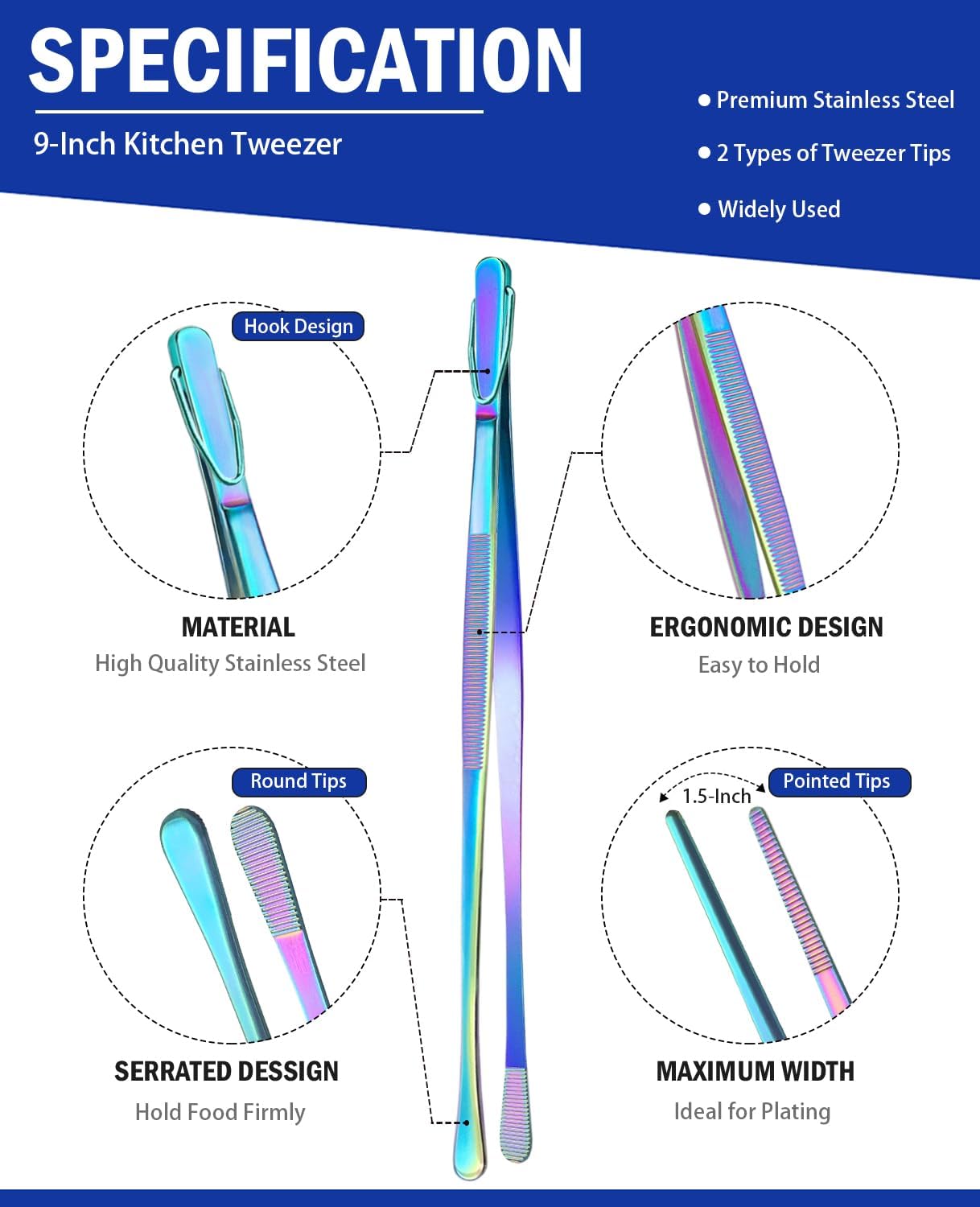 JETKONG 2 Pcs 12-Inch Kitchen Tweezers Fine Tweezer Tongs, Extra-Long Stainless Steel Cooking Tweezers (Silver)