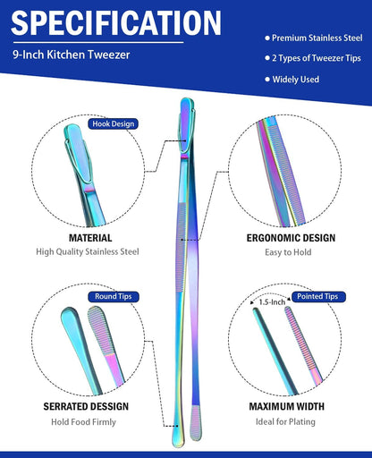 JETKONG 2 Pcs 12-Inch Kitchen Tweezers Fine Tweezer Tongs, Extra-Long Stainless Steel Cooking Tweezers (Silver)