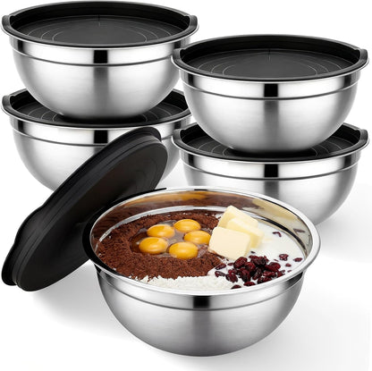 Beasea Mixing Bowls with Lids, 2 Pack 4 QT Stackable Stainless Steel Mixing Bowls Set with Airtight Lids, Metal Nesting Bowl for Kitchen, Baking, Food Prepping and Serving