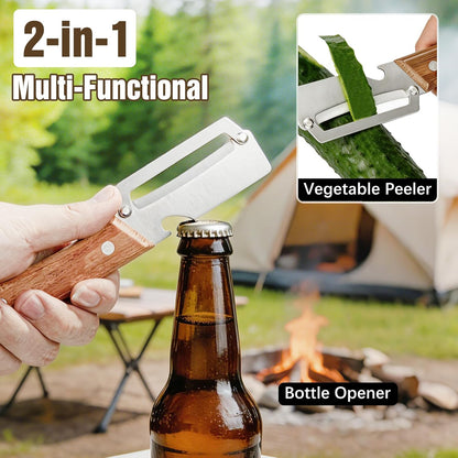 Left & Right Hand Vegetable Peeler Set with Scallion Slicer & Bottle Opener, Heavy-Duty Thick Stainless Steel Blade, Multi-Function Kitchen Peeler with Wooden Handle for Fruits & Vegetables(New 2pcs)