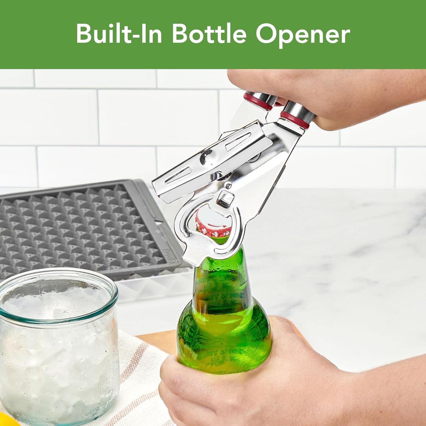 Tovolo Can Opener Manual Heavy Duty 2 in 1 Stainless Steel with Bottle Opener Kitchen Tool Easy Turn Handle Charcoal Gray, Smooth Edge Safe Cut No Sharp Edges Manual Hand Held Can Opener for Tin Cans