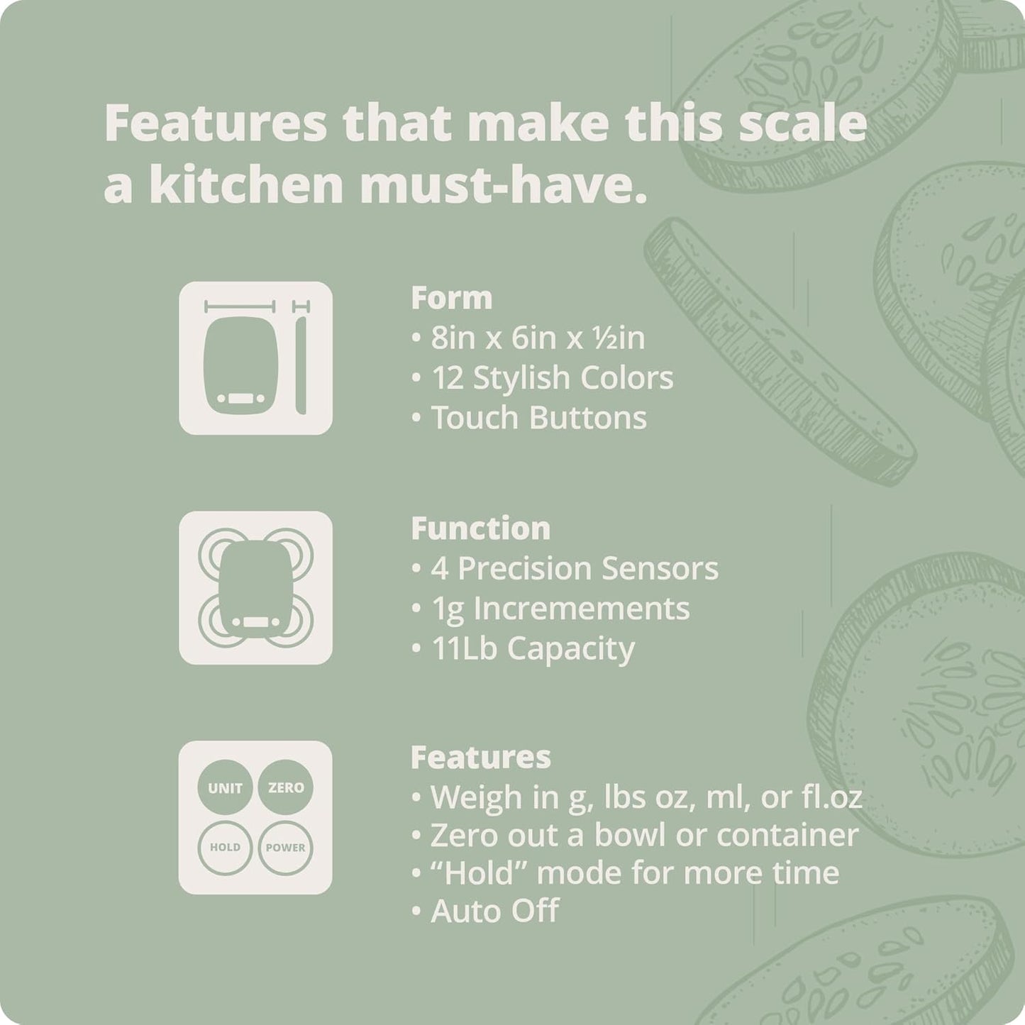 Greater Goods Food Scale – Digital Kitchen Scale, 1g Precision, Easy-Tare & Quick Conversion, Slim Compact Design, Durable & Portable | Ideal for Cooking, Baking & Meal Prep