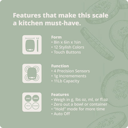 Greater Goods Food Scale – Digital Kitchen Scale, 1g Precision, Easy-Tare & Quick Conversion, Slim Compact Design, Durable & Portable | Ideal for Cooking, Baking & Meal Prep