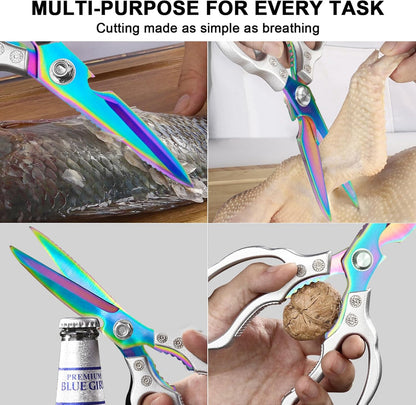 CGBE Kitchen Scissors, Multi-Purpose Kitchen Shears, Heavy Duty Dishwasher Safe Food Scissors for Chicken, Poultry, Fish, Meat & Herbs with Non-Slip Grips - Sliver