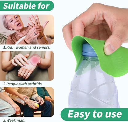 4PCS Jar Opener for Seniors with Arthritis - Rubber Gripper Pads, Bottle & Can Opener, Kitchen Gadgets (Light Blue + Green)