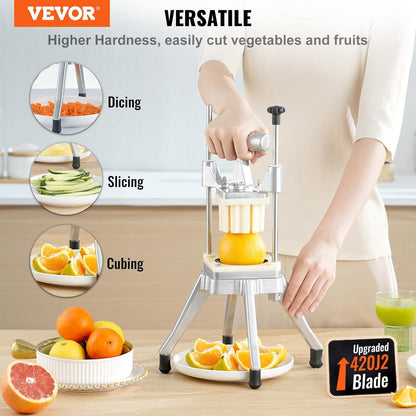 VEVOR French Fry Cutter, Ergonomic Potato Slicer with 3 Blades (1/2", 3/8", 1/4") & Juicer Plate, Easy-Replace Vegetable Chopper Dicer for Carrot, Onion, Lemon, Ideal for Home & Commercial Kitchens