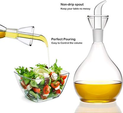 13ounce/ 380 ml Clear Glass Olive Oil Dispenser Bottle - Oil & Vinegar Cruet with Pourers and NO Funnel Needed - Olive Oil Carafe Decanter for Kitchen and BBQ