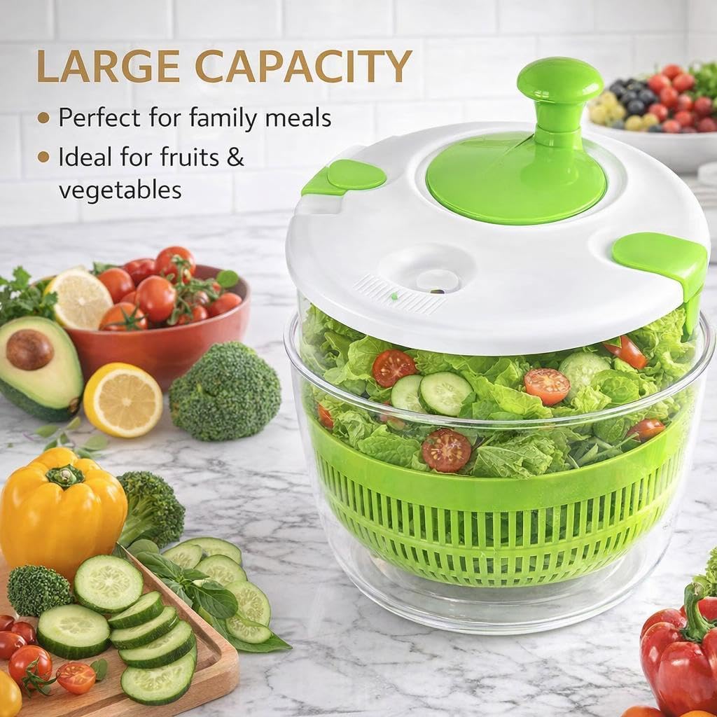 Salad Spinner Large Capacity Vegetable Washer & Lettuce Dryer Bowl, Easy Manual Spin Vegetable Dryer for Fruits, Produce & Greens, BPA Free Kitchen Salad Spinner