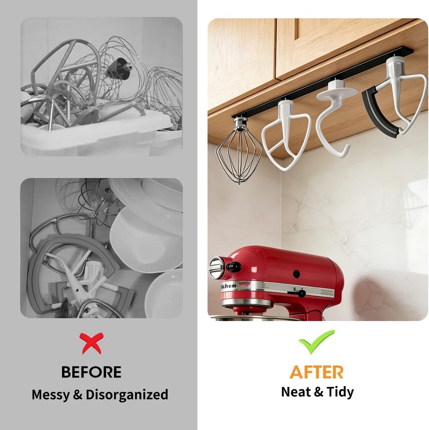 Metal Stand Mixer Attachment Holder Fits for Kitchenaid Mixer Accessories, Under Cabinet Organizers Hangers for Storage Kitchen aid Dough Hook Paddle Beater Whisk Utensil