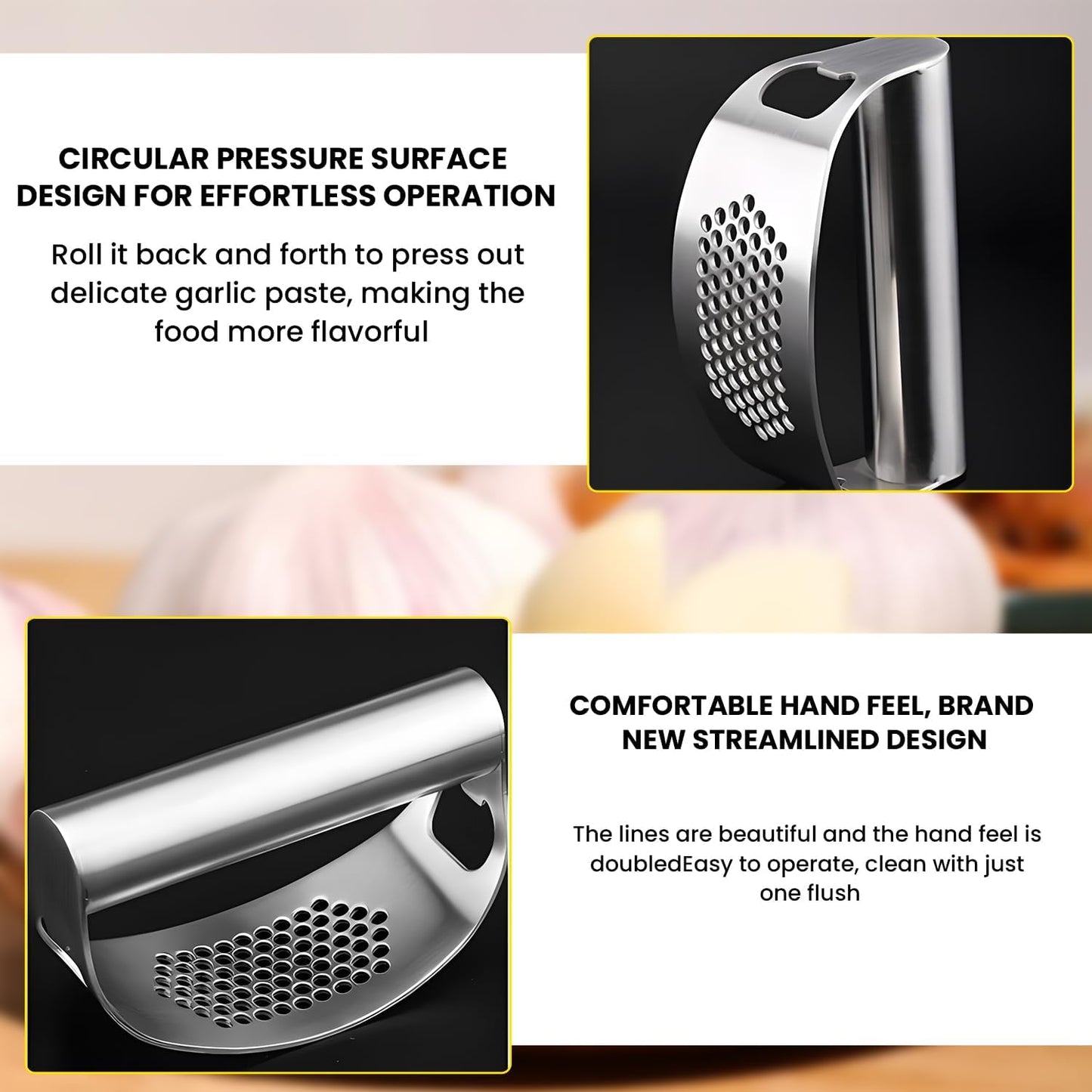 Garlic Press Stainless Steel, Heavy Duty Garlic Press Rocker, Garlic Mincer Garlic Crusher with Built-in Bottle Opener, Dishwasher Safe Kitchen Gadget for Effortless Garlic Chopping