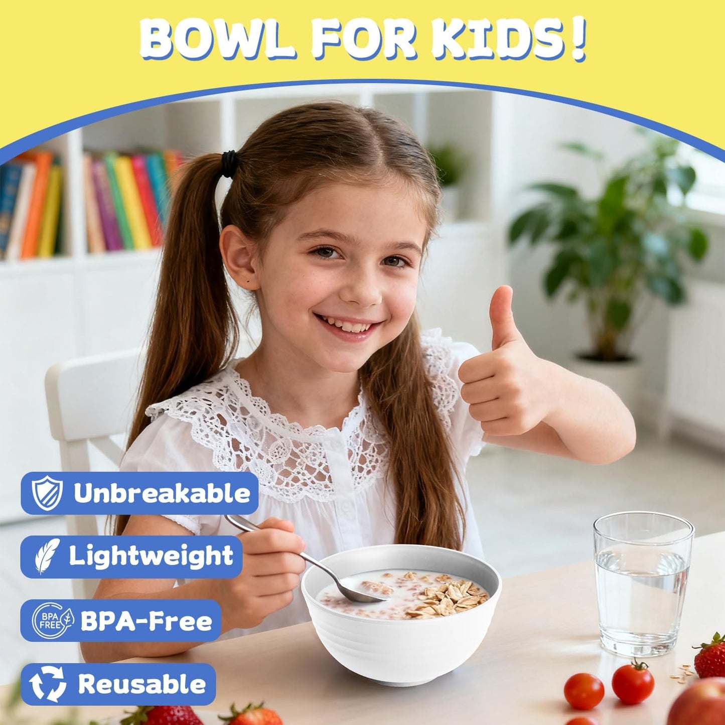 Wheat Straw Bowls Set with Lids, Unbreakable 40 OZ Cereal Bowls Set of 4, Salad Container for Lunch, Microwave & Dishwasher Safe Bowl Set for Kitchen, Picnic, RV, Camping, Multi