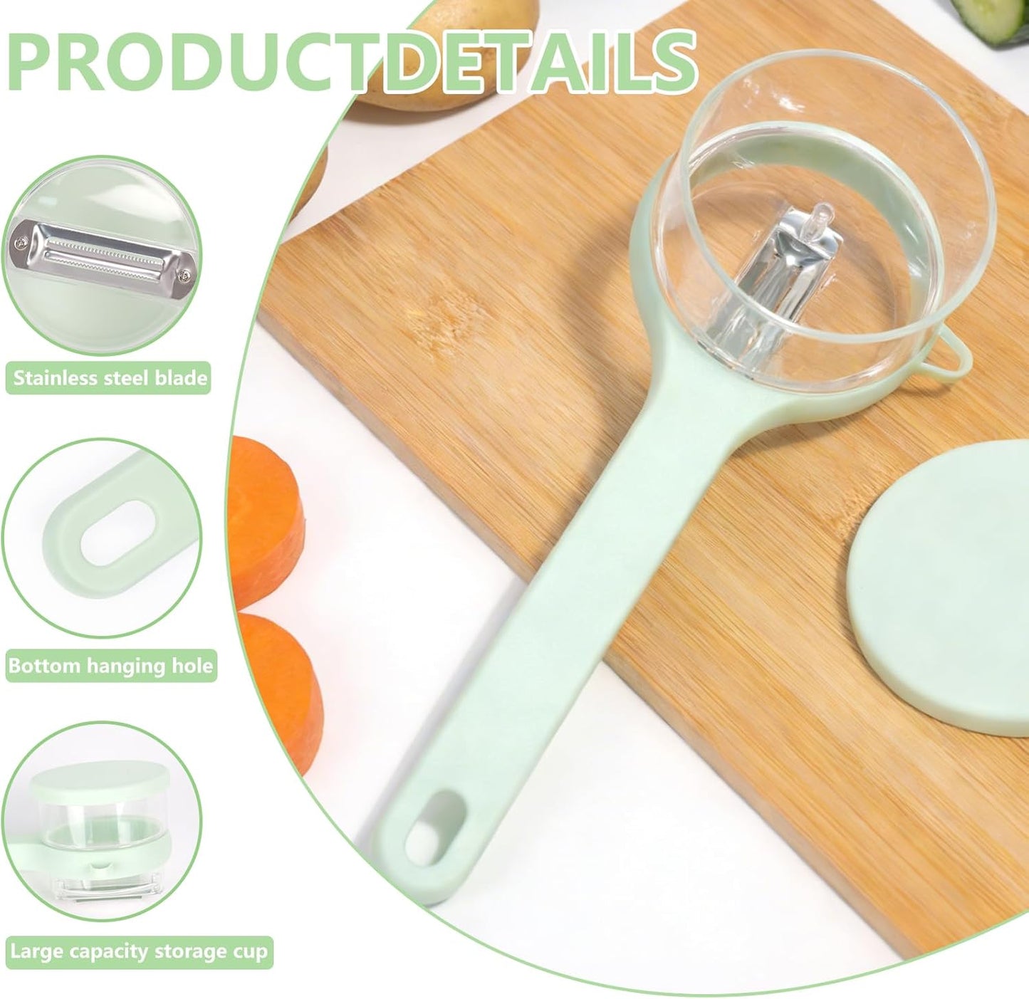 Vegetable Peeler with Container, Stainless Steel Potato Peeler and Fruit Peeler with Storage Box, Multi-Function Veggie Peeler with Peel Catcher for Home Kitchen (Orange)