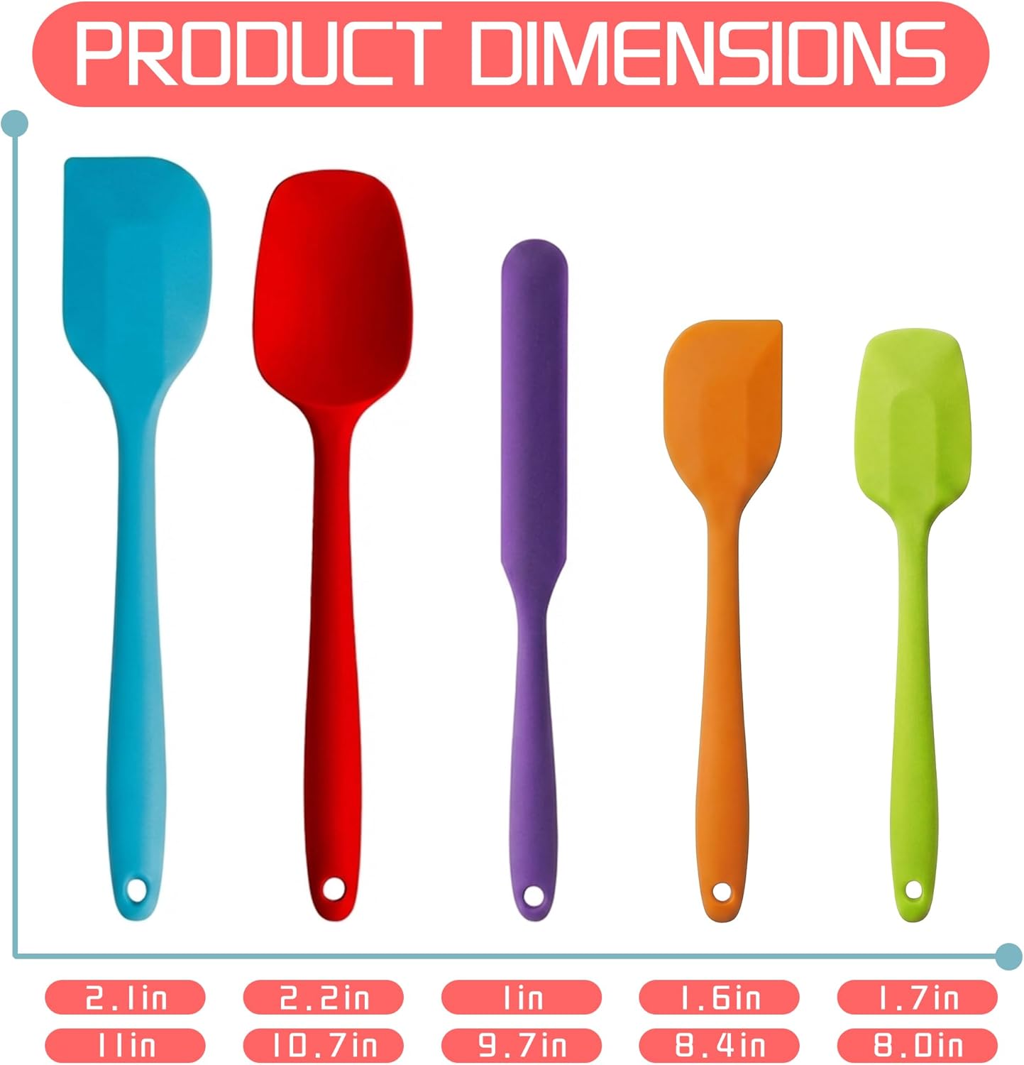 5 Pieces Silicone Spatula Set BPA Free Non Stick Rubber Spatula Heat Resistant Set Ideal for Baking Cooking Mixing Dishwasher Safe Kitchen Tools Multicolor