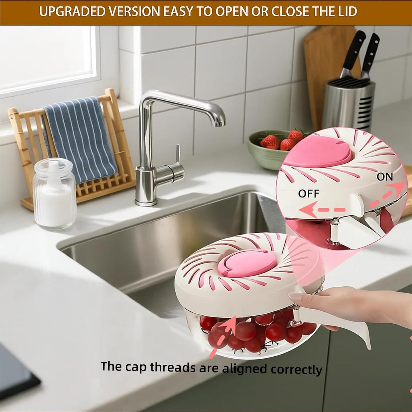 Upgraded Fruit Washing Bowl with Strainer,BPA-Free Drain Basket for Lid & Ice Compartment,Multifunctional Fruit Washer,Foldable Handle Strainer and Colander for Fridge Storage or Picnic Camping(1 QT)