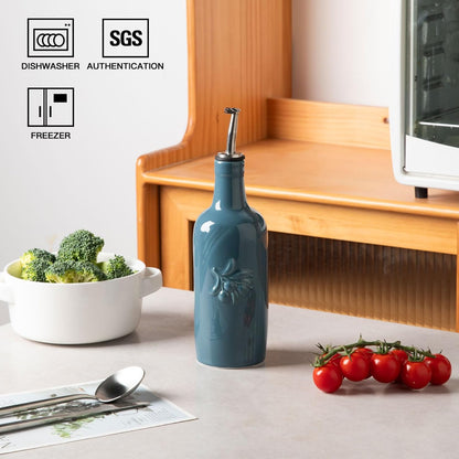Sweejar Ceramic Olive Oil Dispenser Bottle, 17 FLOZ Oil Bottle with Spout，Porcelain Oil Dispenser for Kitchen,Cooking, Evoo, Vinegar, Soy Sauce, Pack of 1 (Beige)