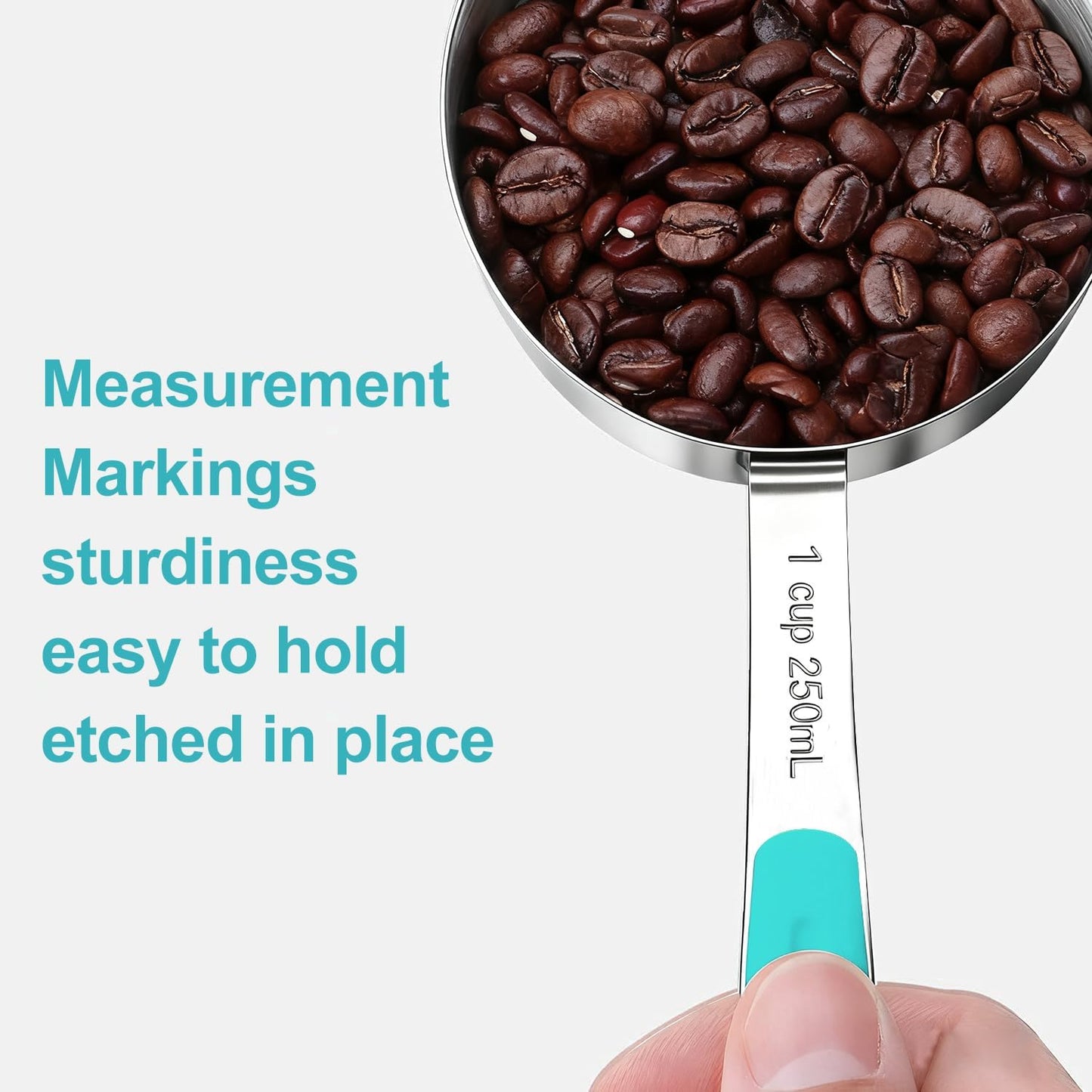 Bopei Measuring Cups and Spoons Set Stainless Steel 10 Piece for Cooking and Baking (5 Cups + 5 Spoons, Colorful Handles)