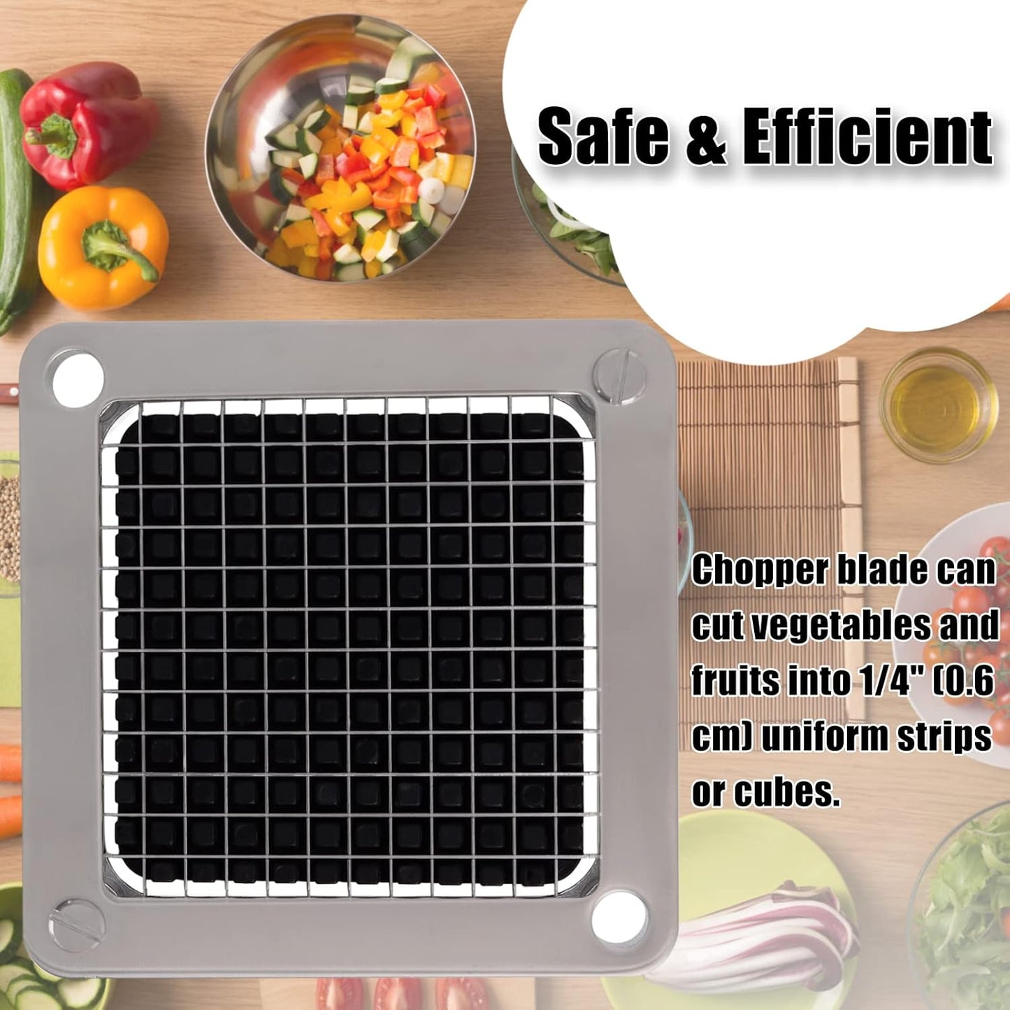 1/4" Replacement Dicer Chopper Blade with Pusher Block, Commercial French Fry Cutter Blade, Commercial Vegetable Chopper for Onion Dicer Tomato Dicer French Fries Cutter