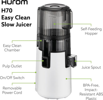 Hurom H70 Cold Press Juicer Machine, Easy to Clean Masticating Slow Juicer, Ideal Balance of Size and Function, Compact, Strainer Free, Self Feeding, Hands Free, with Wide Mouth Hopper (Black)