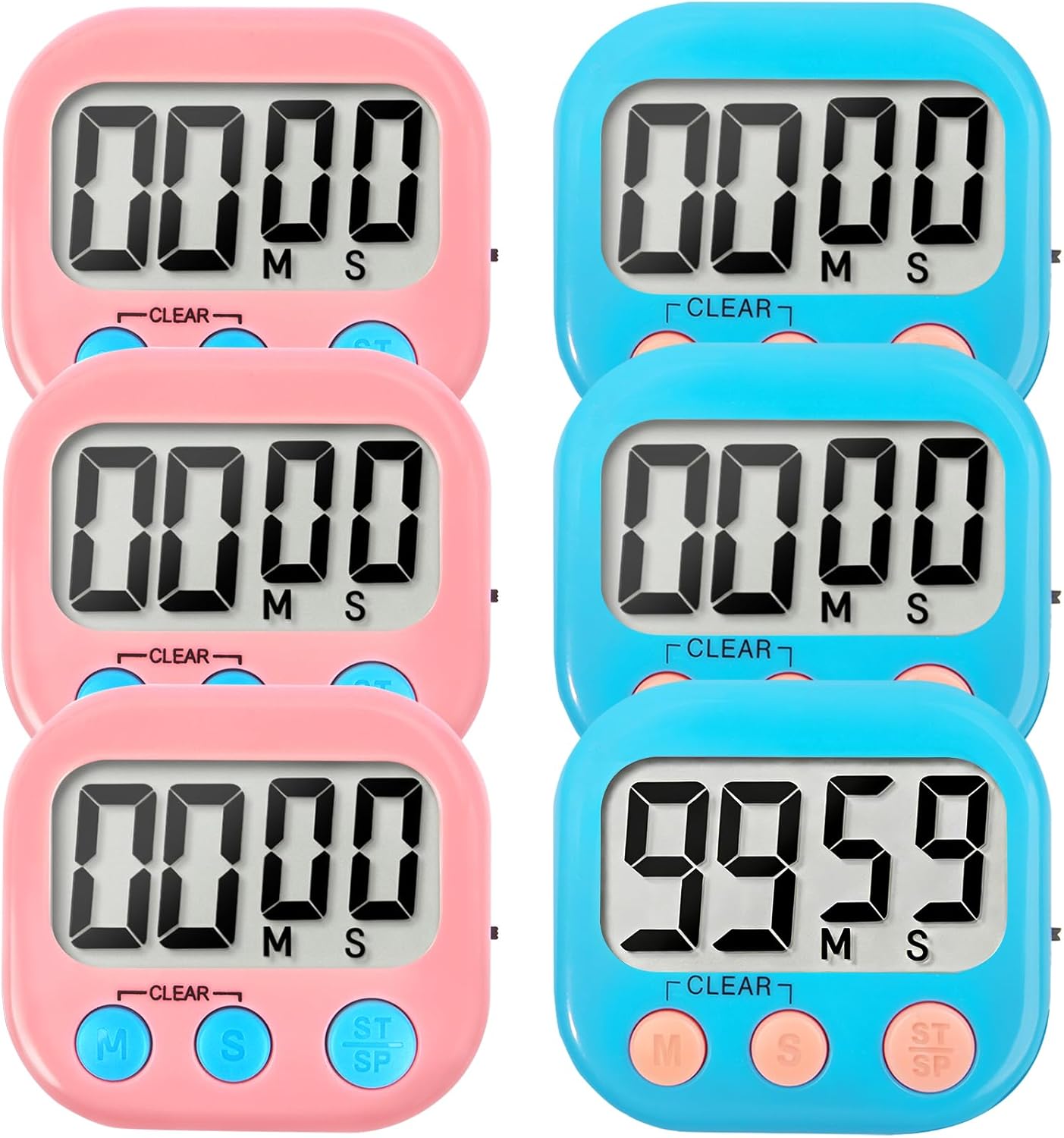 6 Pack Digital Kitchen Timer Small Classroom Timers for Kids Teachers (Blue&White)