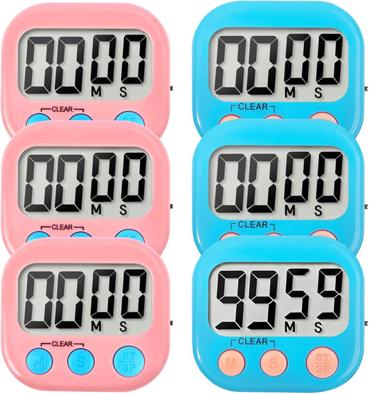 6 Pack Digital Kitchen Timer Small Classroom Timers for Kids Teachers (Blue&White)