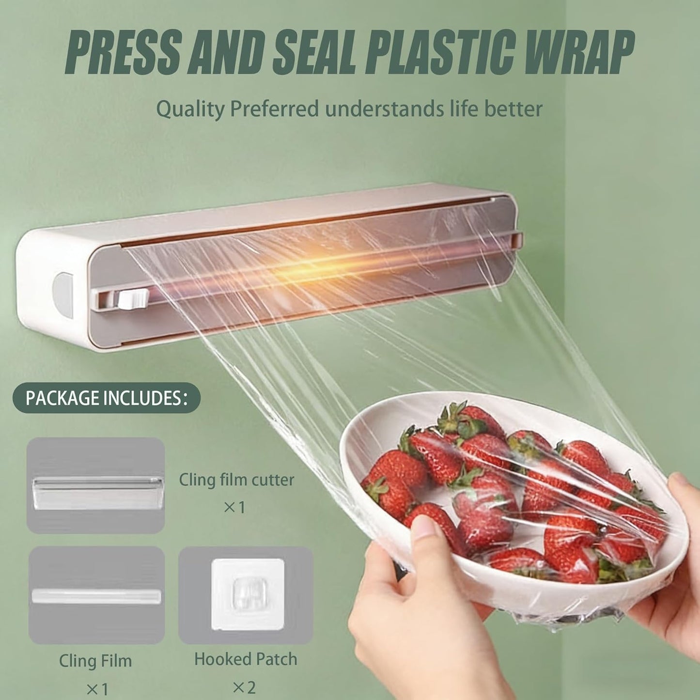 Plastic Wrap Dispenser with Cutter, Aluminum Tin Foil Parchment Paper Holder And Plastic Cling Press And Seal Kitchen Magnetic Wrap Organizer Storage, Bidirectional Slide Cutting.(Grey)
