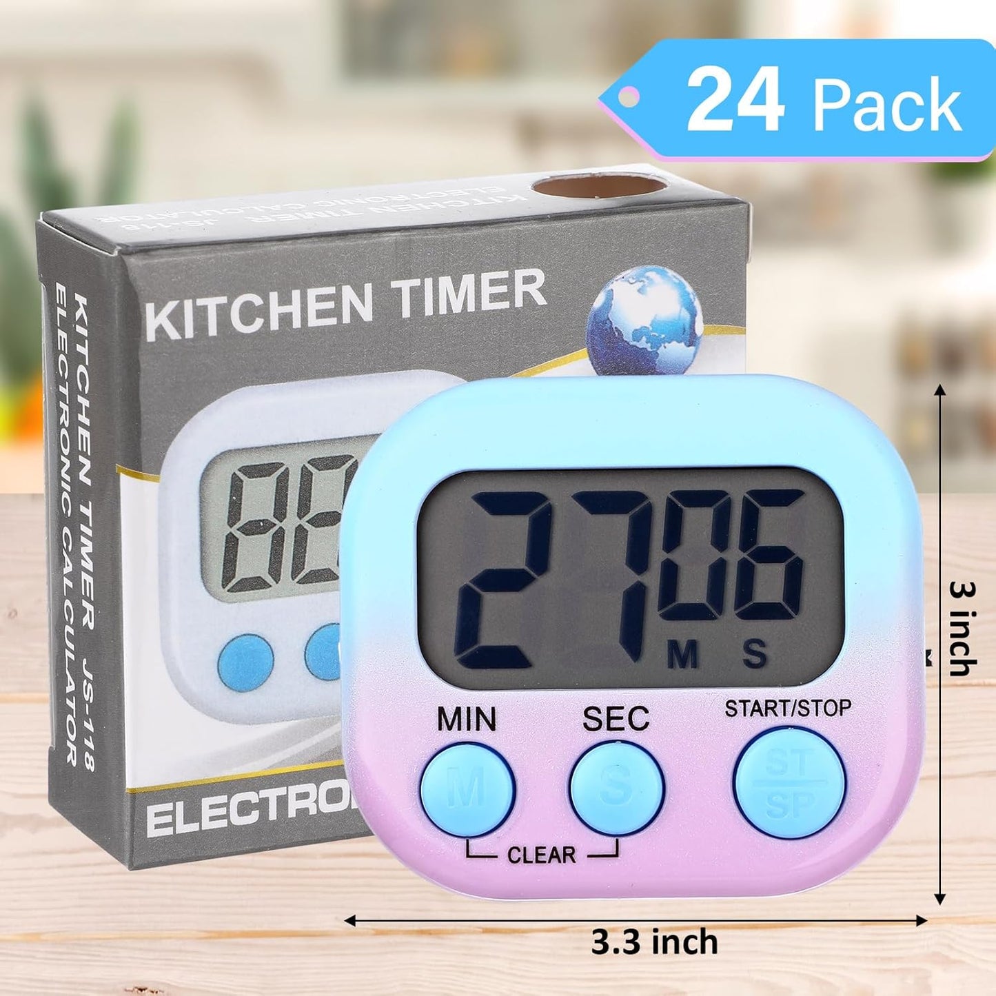 Weewooday 24 Pcs Digital Kitchen Timer Magnetic Timer Bulk On/Off Switch Minute Second Count up Countdown Loud Alarm for Exercise Cook Baking (Black,White)