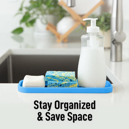 Zulay Kitchen (9x3.5in Sponge Holder for Kitchen Sink - Flexible Heavy-duty Multipurpose Sink Caddy - Counter Organizer for Kitchen, Bathroom, Makeup, Trinkets & More! (Grey)
