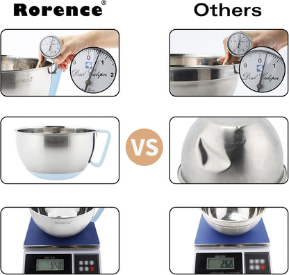 Rorence Stainless Steel Non-Slip Mixing Bowls With Pour Spout, Handle and Lid, Set of 3, Black