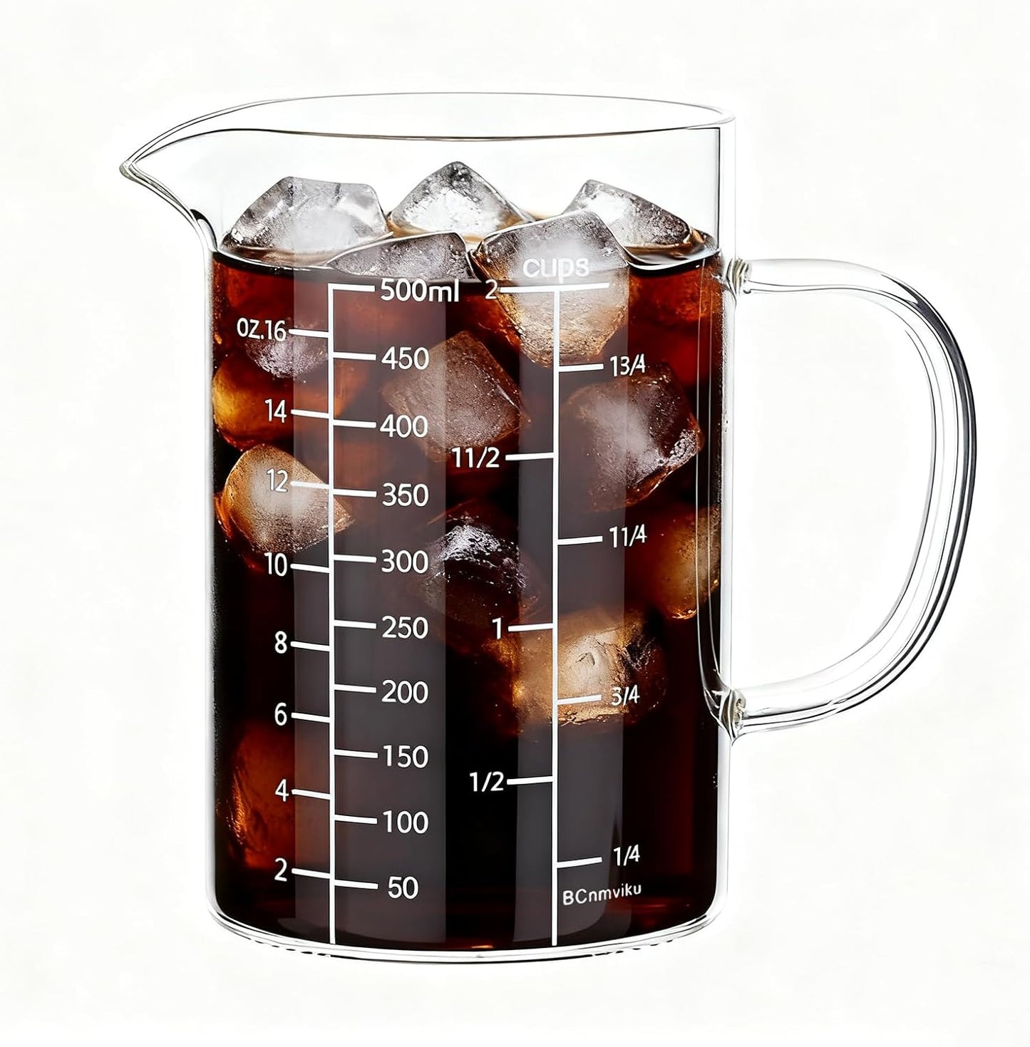 500ML Glass Measuring Cup With Handle, High Borosilicate Glass Three Scales V-Shaped Spout Clear Measuring Cup (OZ, Cup, ML/CC) Easy To Read Kitchen Tools