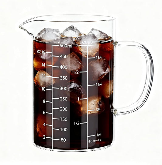 500ML Glass Measuring Cup With Handle, High Borosilicate Glass Three Scales V-Shaped Spout Clear Measuring Cup (OZ, Cup, ML/CC) Easy To Read Kitchen Tools