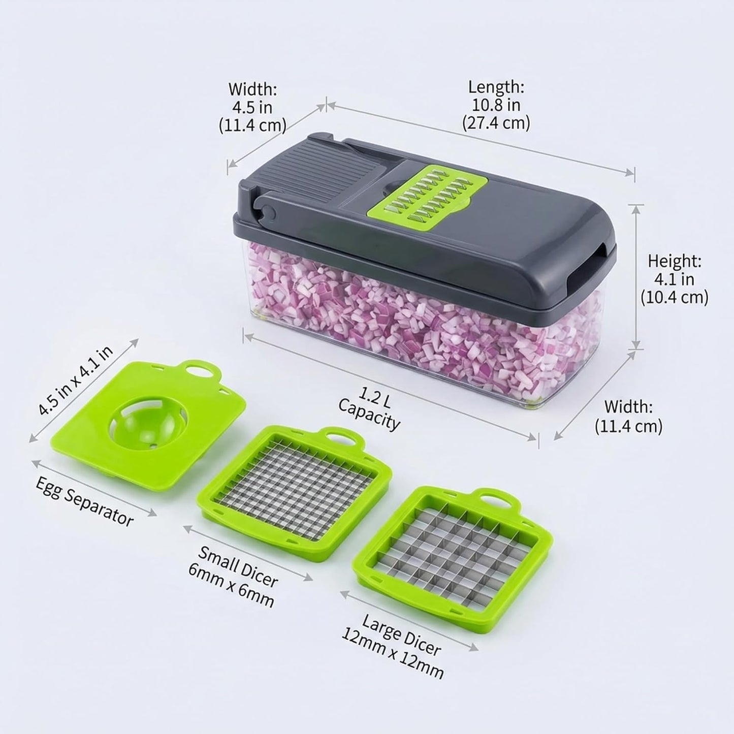 14-in-1 Vegetable Chopper and Onion Slicer, Mandolin Slicer with Container, Multi-Functional Food Dicer, Gray, Stainless Steel Blades