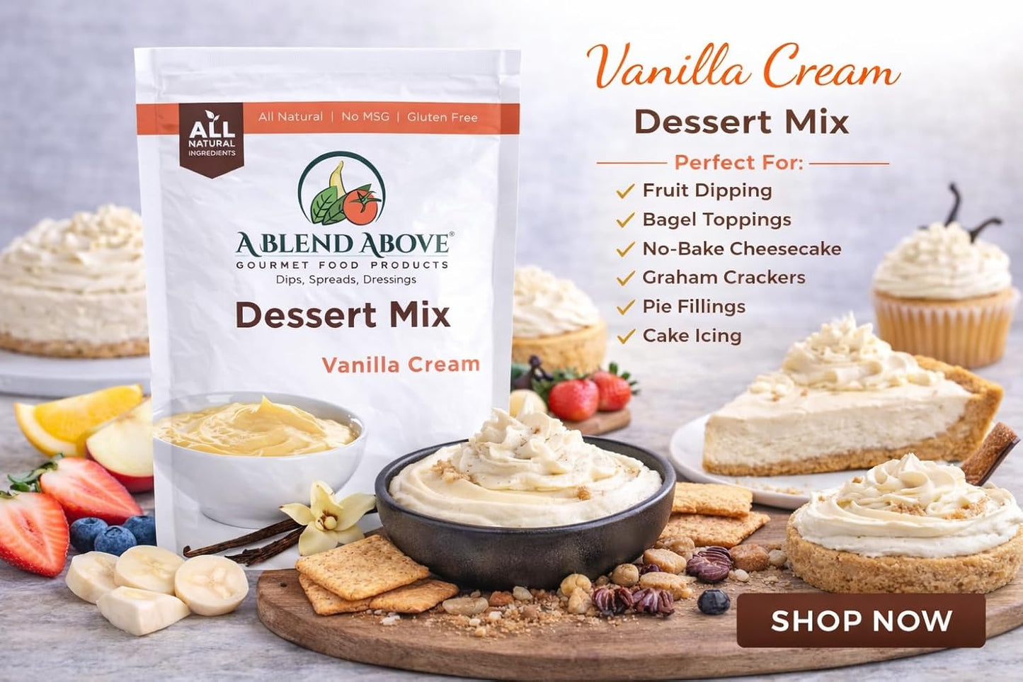 A Blend Above Banana Cream No-Bake Dessert Mix, 3 Pack, No-Bake Cheesecake, Fruit Dip, Dessert Mix, Bagel Topping, Frosting, Cheesecake Filling, Quick and Easy to Make, Makes 16 Ounces, Cream Cheese,