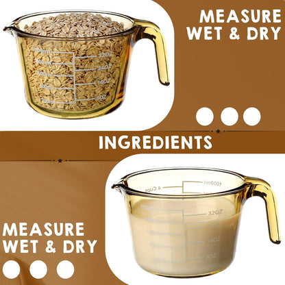 Domensi 3-pack Glass Measuring Cups Set, (1, 2 & 4 Cup) Measuring Cups for Prepping, Baking and Cooking, Preheated Oven, Dishwasher, Freezer, and Microwave Safe, Essential Kitchen Tools