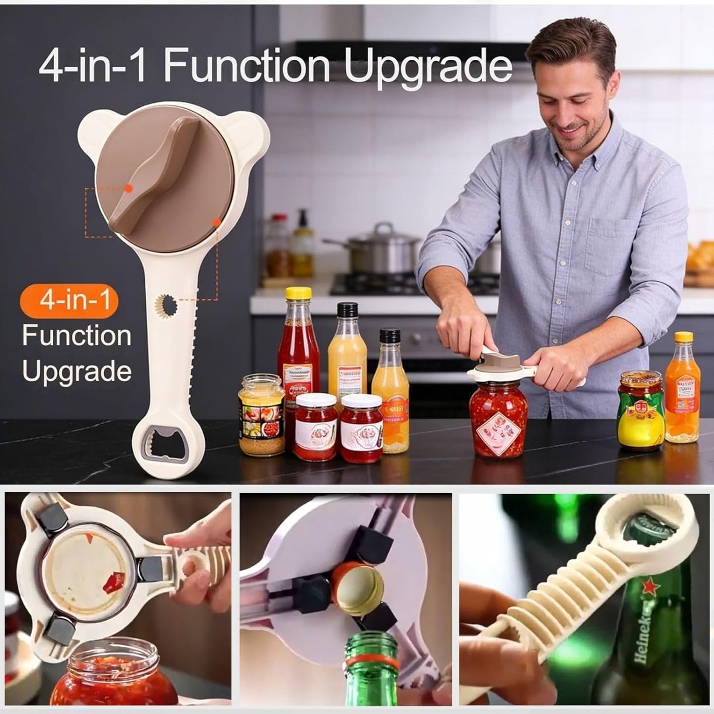 2PCS 2026 New 4-in-1 Jar Opener, Multi-Functional Jar & Bottle Opener for Seniors & Arthritis Sufferers, Adjustable Lid Gripper with Non-Slip Teeth for Kitchen Jars (1”-3.5”), Cans, Wine Bottles