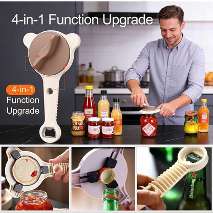 2PCS 2026 New 4-in-1 Jar Opener, Multi-Functional Jar & Bottle Opener for Seniors & Arthritis Sufferers, Adjustable Lid Gripper with Non-Slip Teeth for Kitchen Jars (1”-3.5”), Cans, Wine Bottles