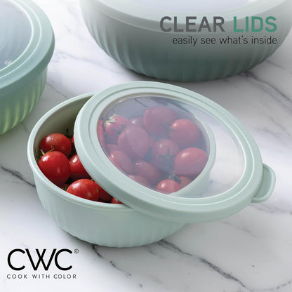 COOK WITH COLOR Prep Bowls with Lids- Wide and Deep Nesting Plastic Small Mixing Bowl Set with Lids, 8 Piece Set - Wide Bowls, Blue