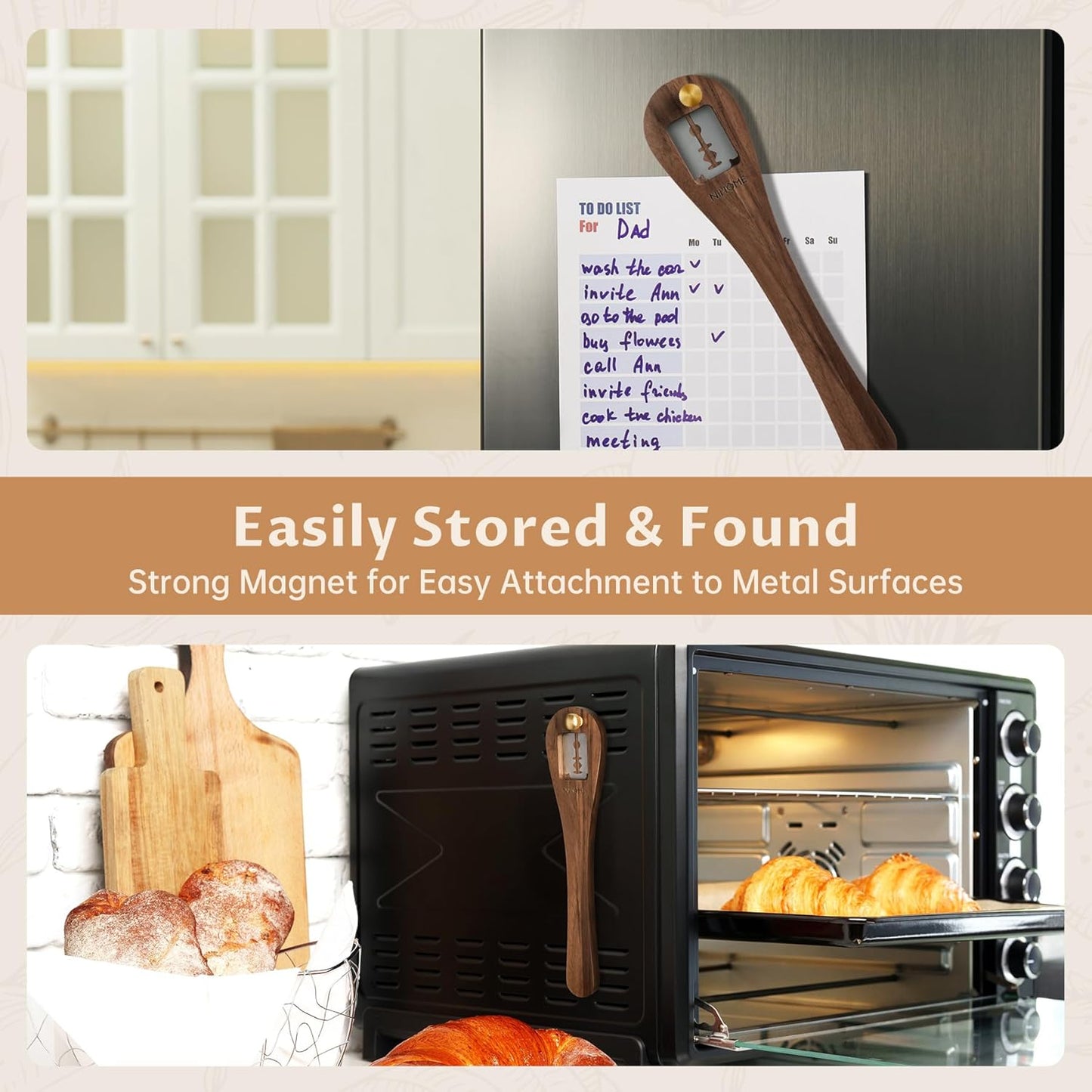 NiHome Bread Lame with Extractable Blade and Magnetic Back, Push-Pull Design for Secure Blade Locking, Easy-to-Use Walnut Wood Handle, Perfect for Dough Scoring, Bread, Pastries, and Food Cutting