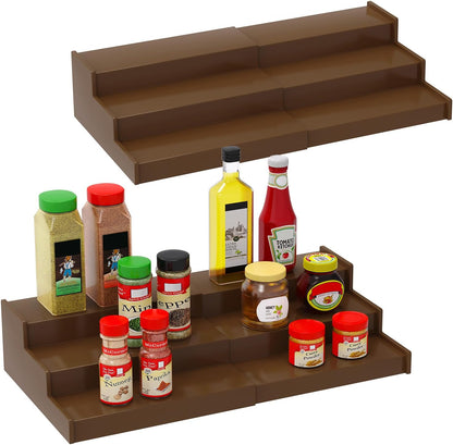 Lenwi Spice Rack Organizer for Cabinet, 3 Tier Expandable Bamboo Spice Storage for Kitchen Cupboard Pantry
